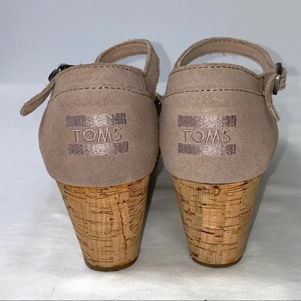 TOMS Espadrille Platform Wedges Cork Heel Tan 8